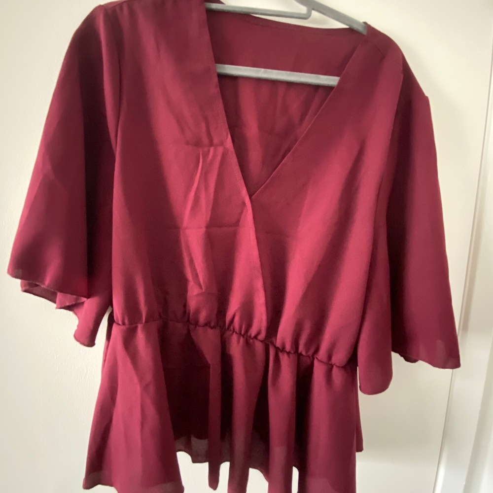 Plus Surplice Neck Butterfly Sleeve Peplum Blouse